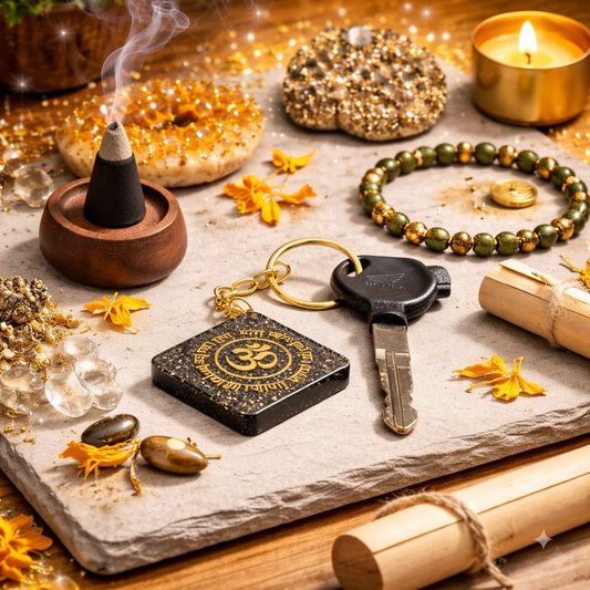 Raw Pyrite - Om Dhan Varsha Keychain