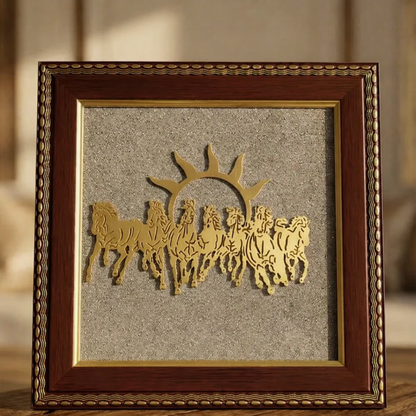 7 Horses Raw Pyrite Frame for Vastu & Prosperity