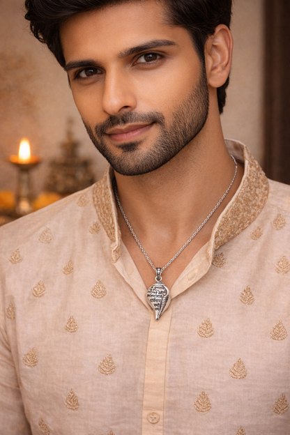 Shri Krishna Mantra Raksha Kavach Shankh (With Chain)