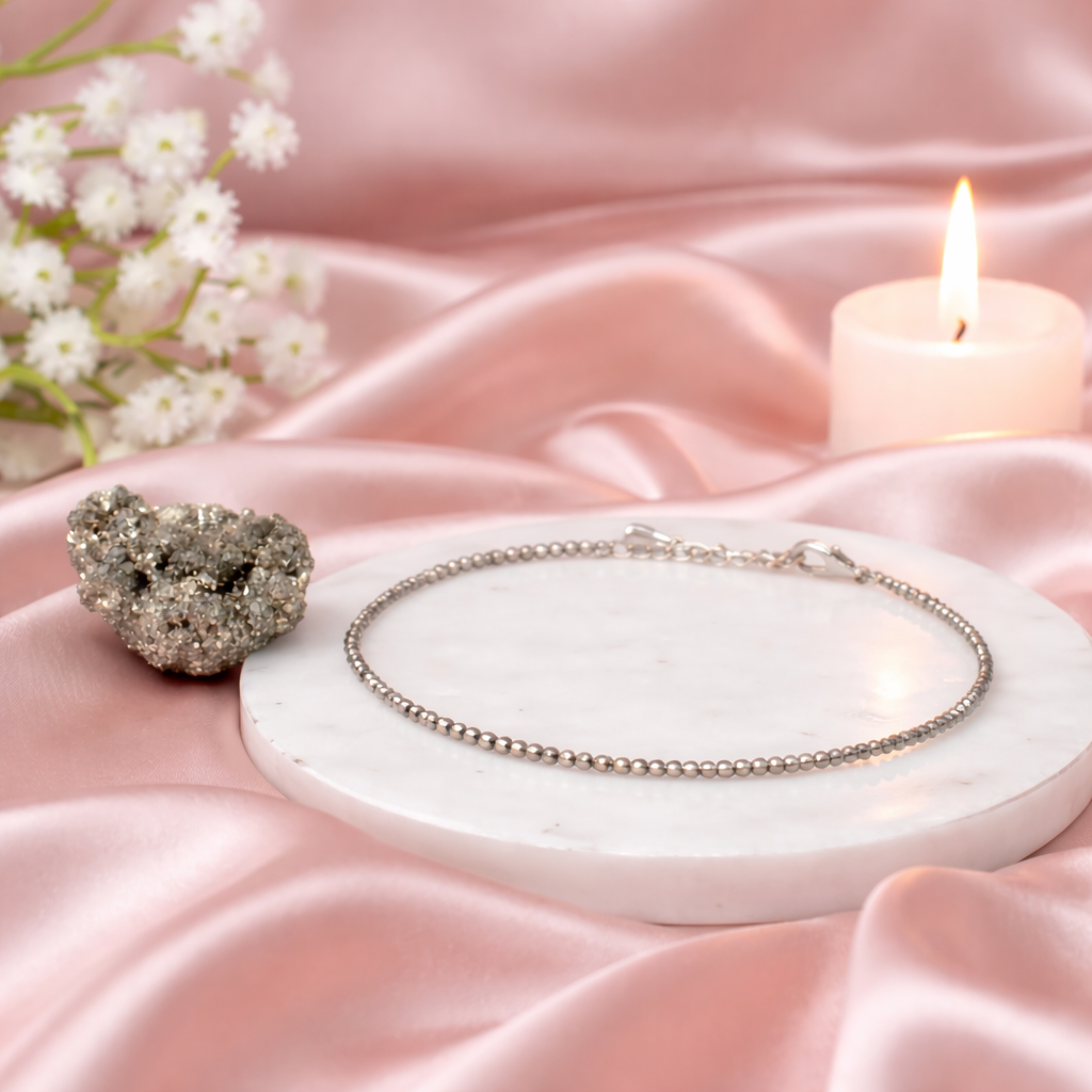 Raw Pyrite Anklet w/ Free Pyrite Stone + Selenite plate