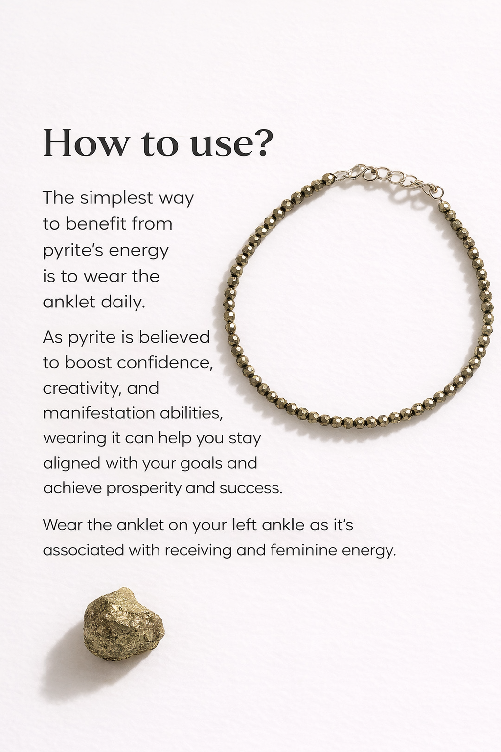 Raw Pyrite Anklet w/ Free Pyrite Stone + Selenite plate