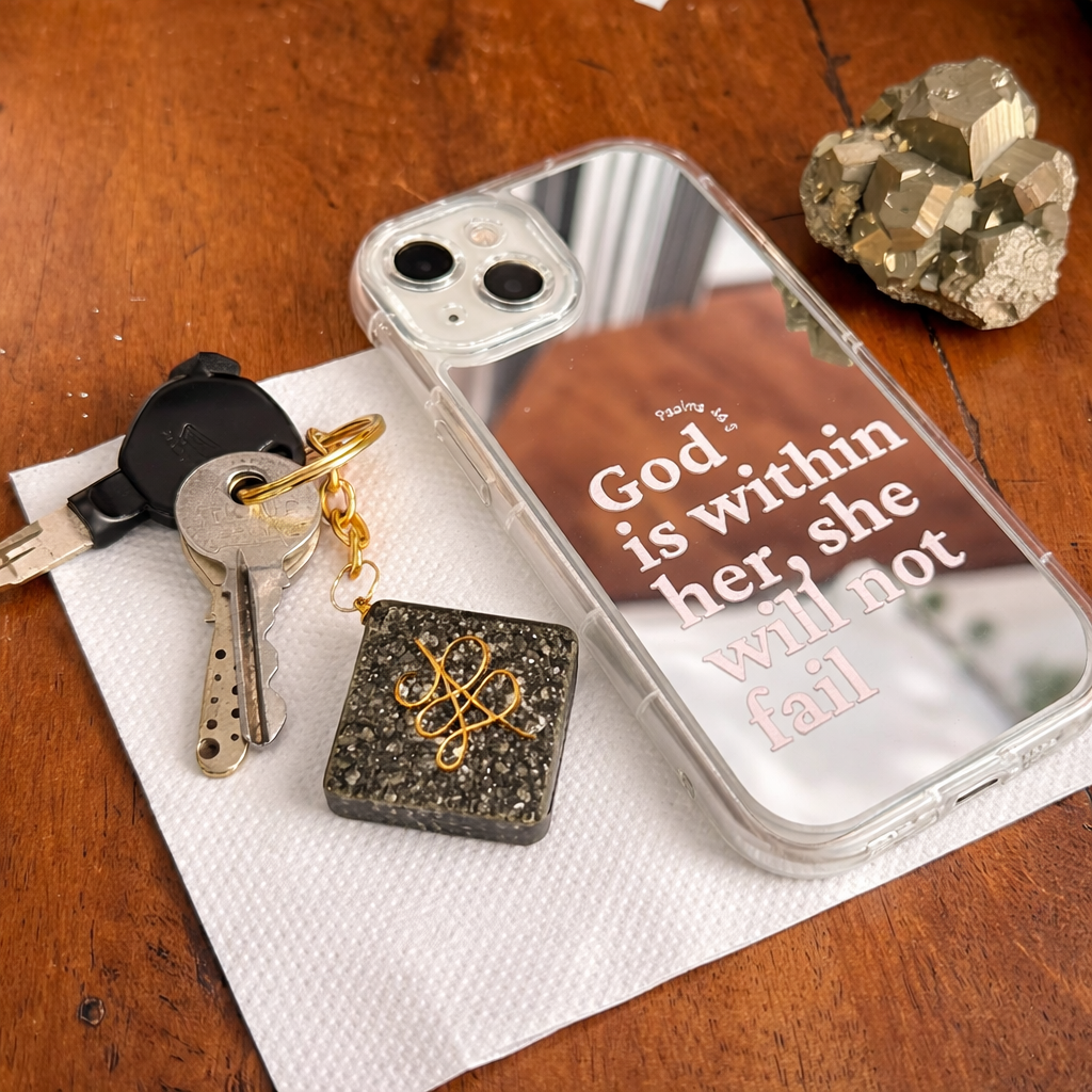 Raw Pyrite - Om Dhan Varsha Keychain