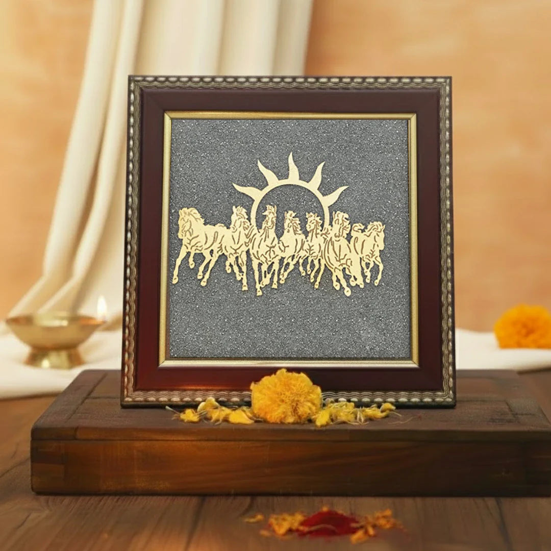 7 Horses Raw Pyrite Frame for Vastu & Prosperity