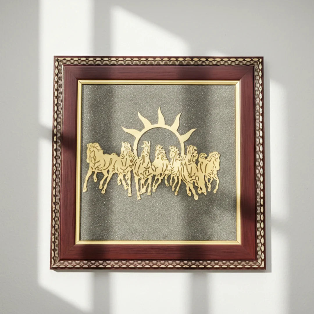 7 Horses Raw Pyrite Frame for Vastu & Prosperity