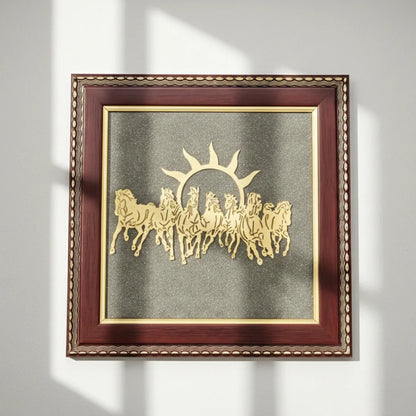 7 Horses Raw Pyrite Frame for Vastu & Prosperity