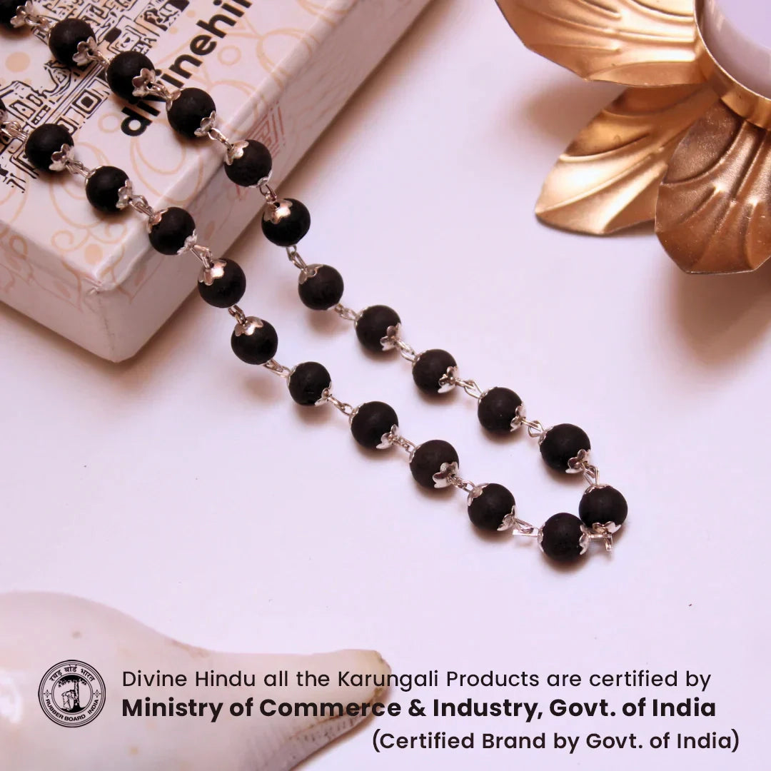 Karungali Malai Silver Cap Necklace