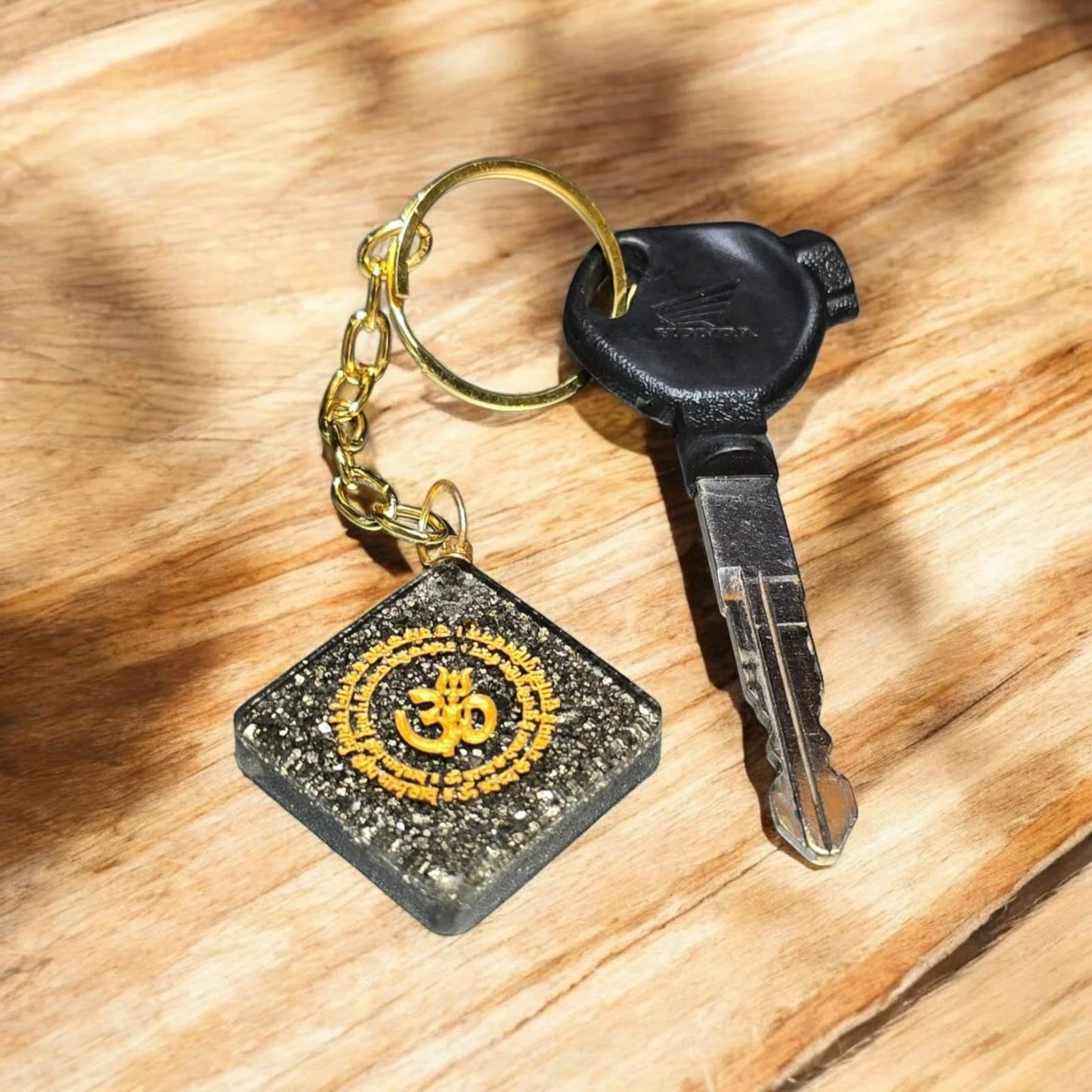 Raw Pyrite - Om Dhan Varsha Keychain
